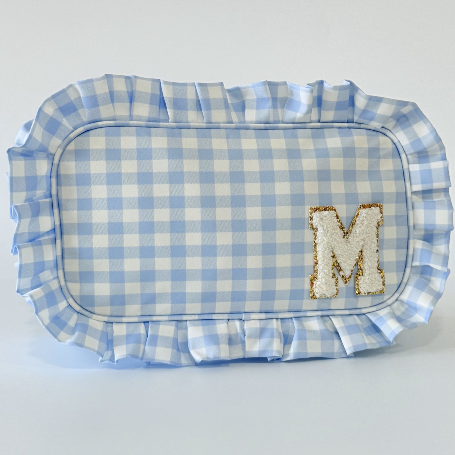 Chic & Elegant, Perfect for Organizing Makeup, Toiletries, and Essentials - Medium Ruffle Gingham Pouch