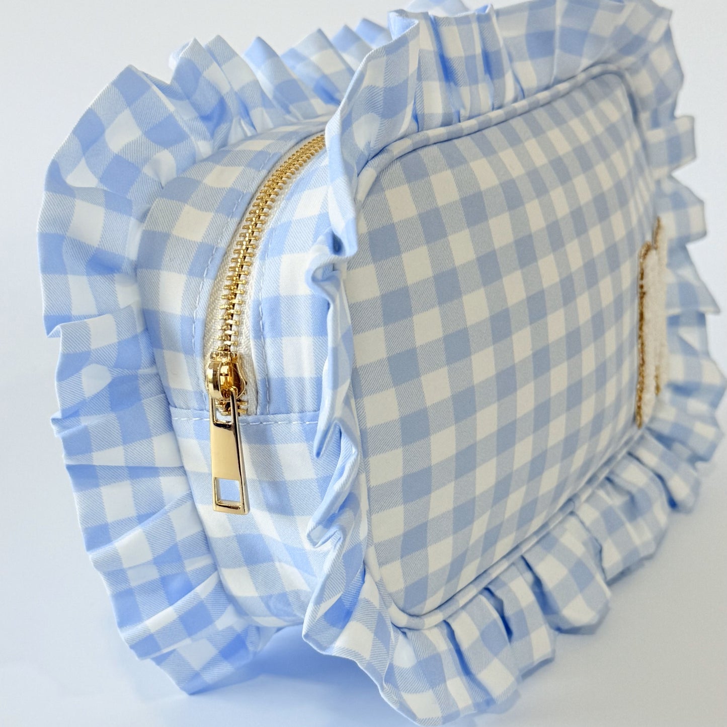Chic & Elegant, Perfect for Organizing Makeup, Toiletries, and Essentials - Medium Ruffle Gingham Pouch