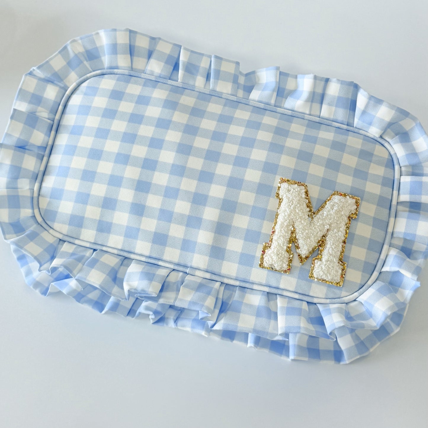 Chic & Elegant, Perfect for Organizing Makeup, Toiletries, and Essentials - Medium Ruffle Gingham Pouch