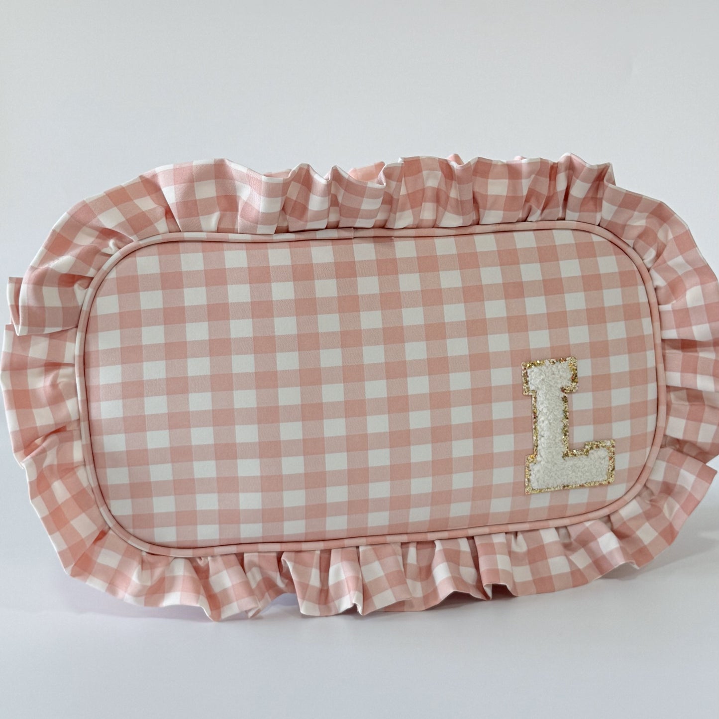 Elegant & Spacious, Perfect for Makeup, Skincare, and Tech Essentials - Large Ruffle Gingham Pouch