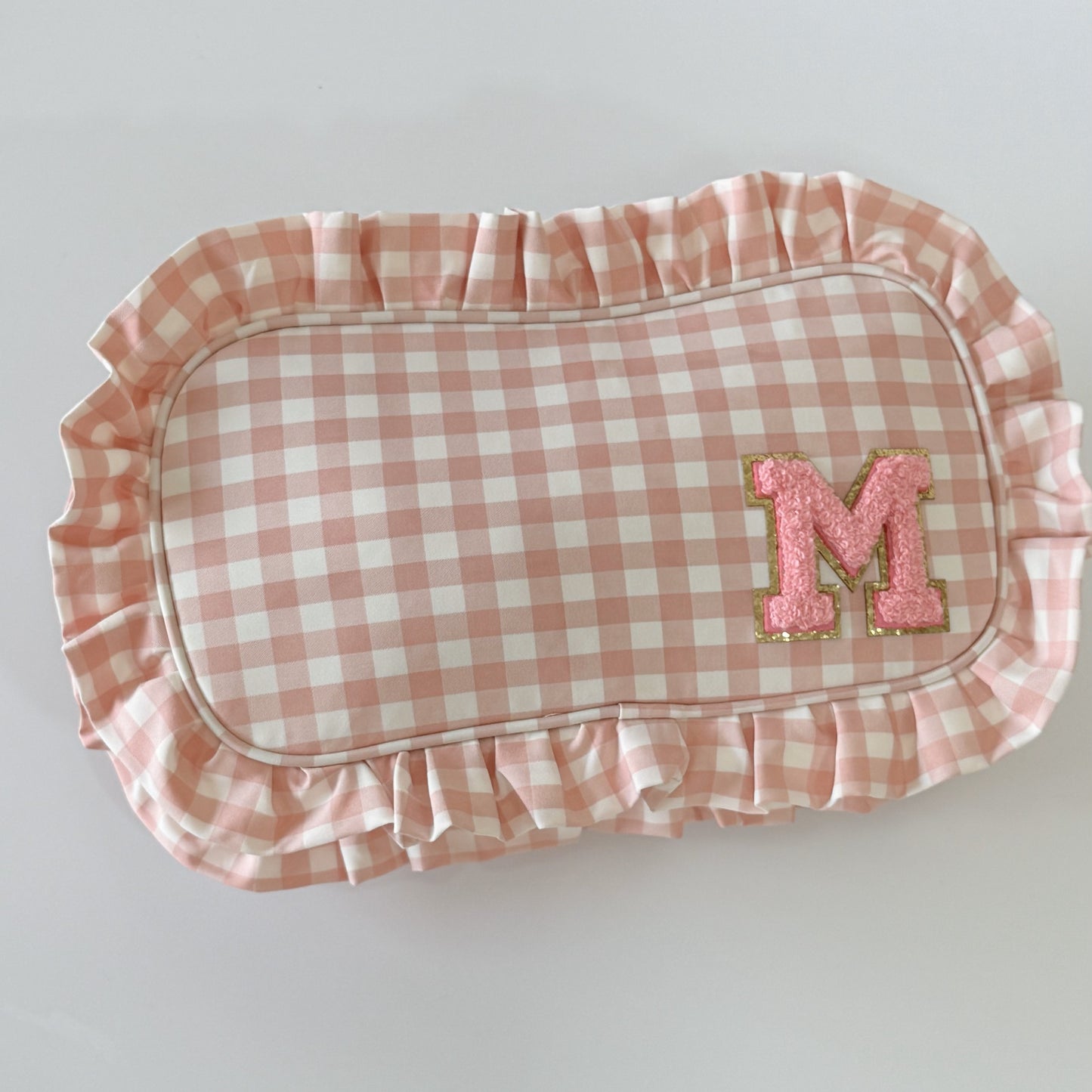 Chic & Elegant, Perfect for Organizing Makeup, Toiletries, and Essentials - Medium Ruffle Gingham Pouch