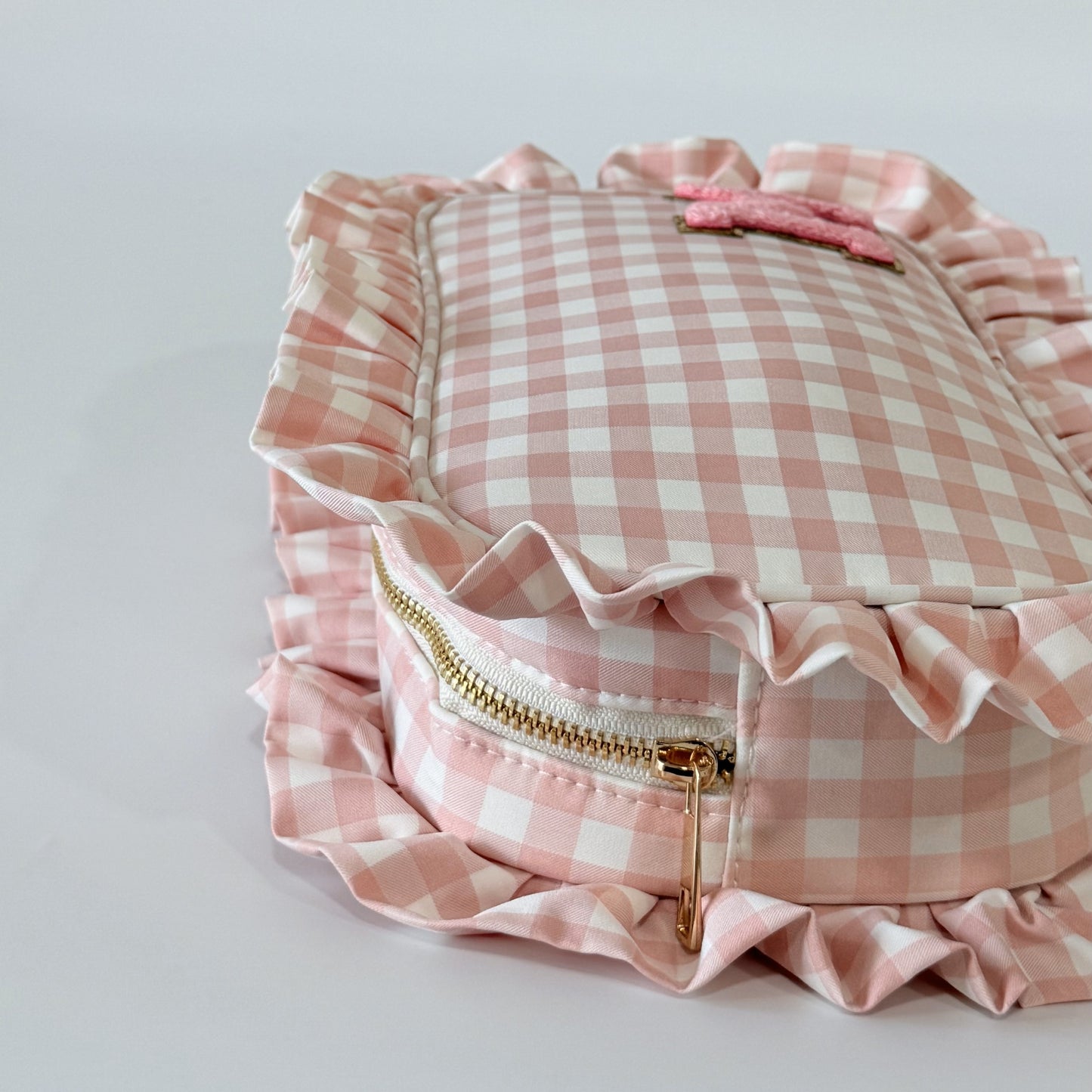Chic & Elegant, Perfect for Organizing Makeup, Toiletries, and Essentials - Medium Ruffle Gingham Pouch