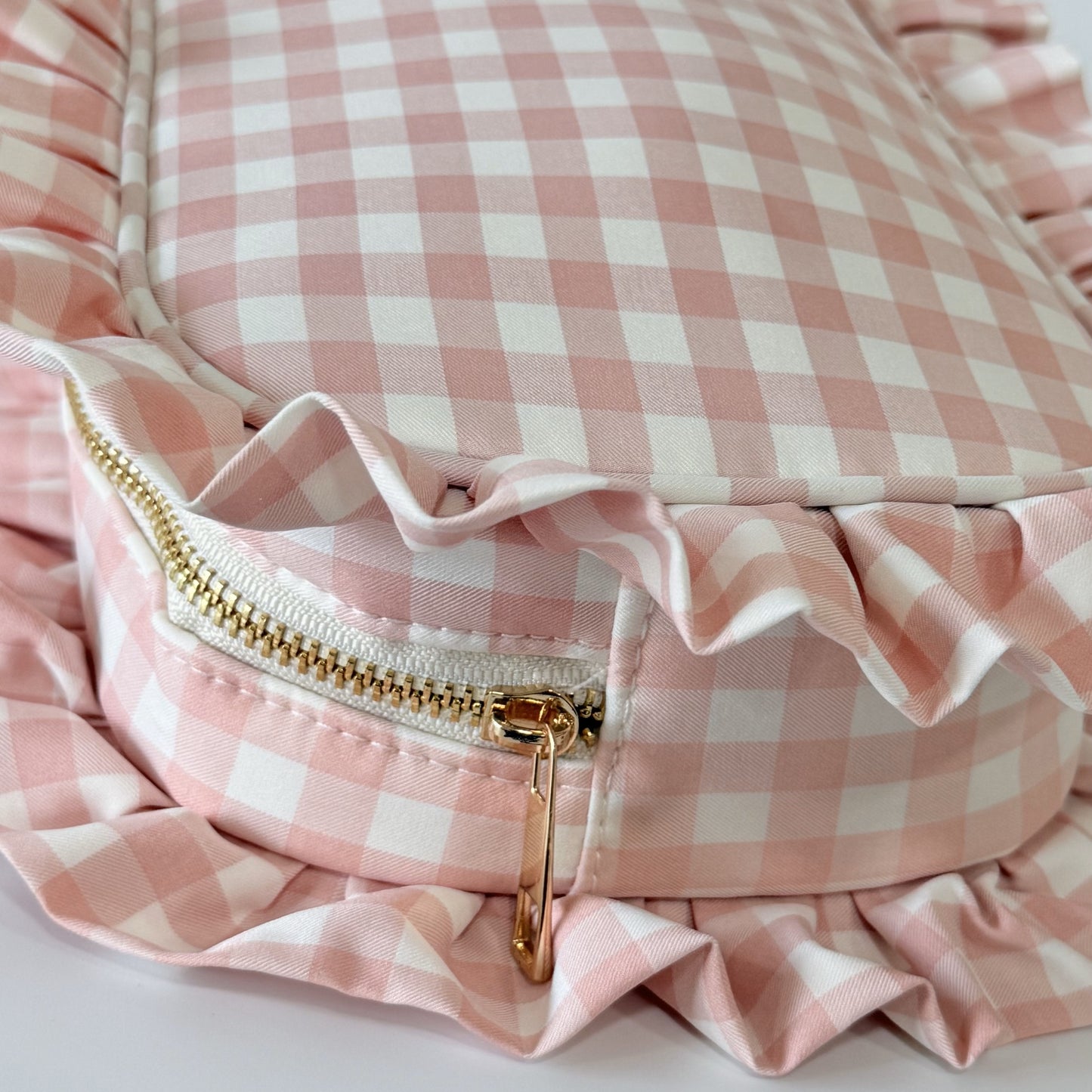 Chic & Elegant, Perfect for Organizing Makeup, Toiletries, and Essentials - Medium Ruffle Gingham Pouch