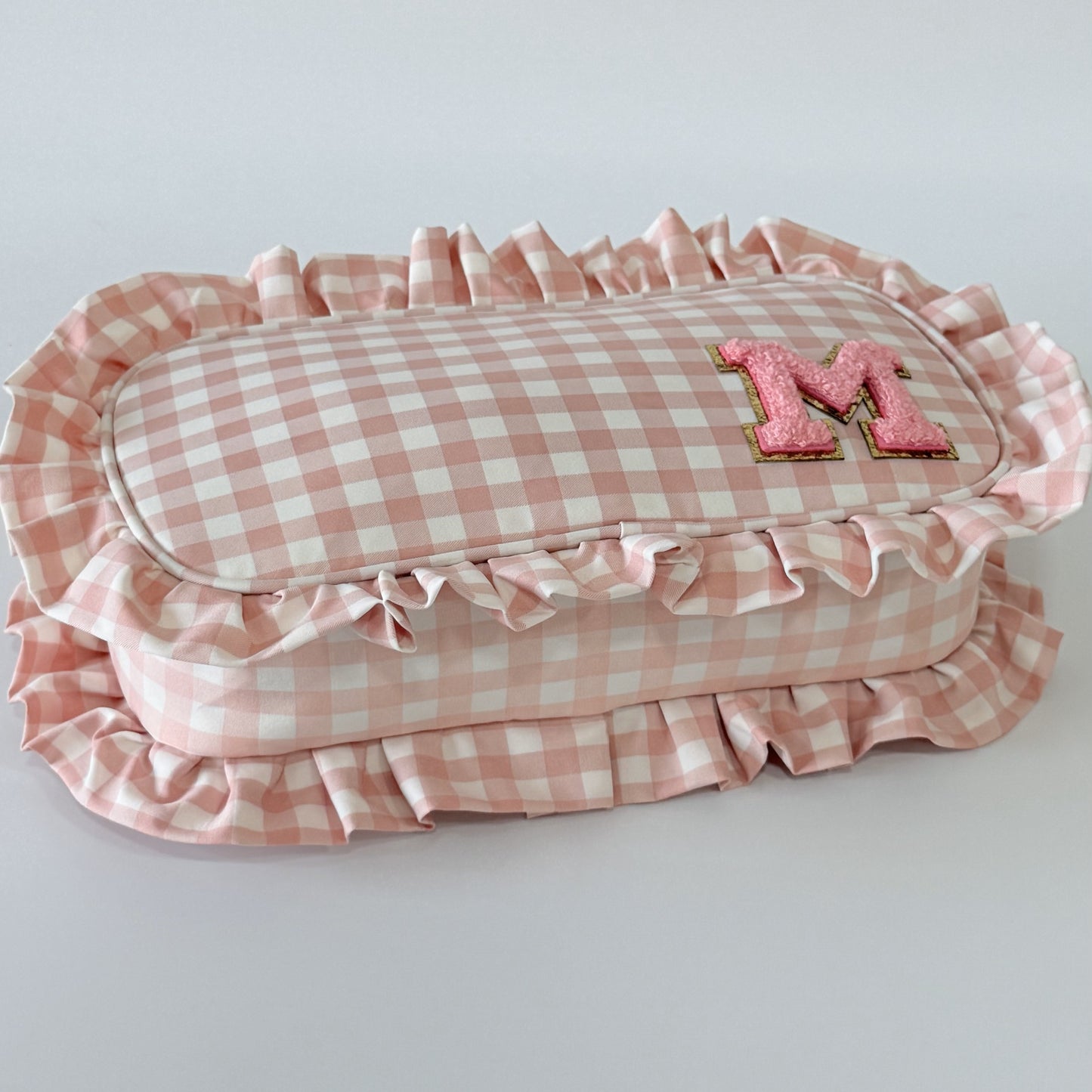 Chic & Elegant, Perfect for Organizing Makeup, Toiletries, and Essentials - Medium Ruffle Gingham Pouch