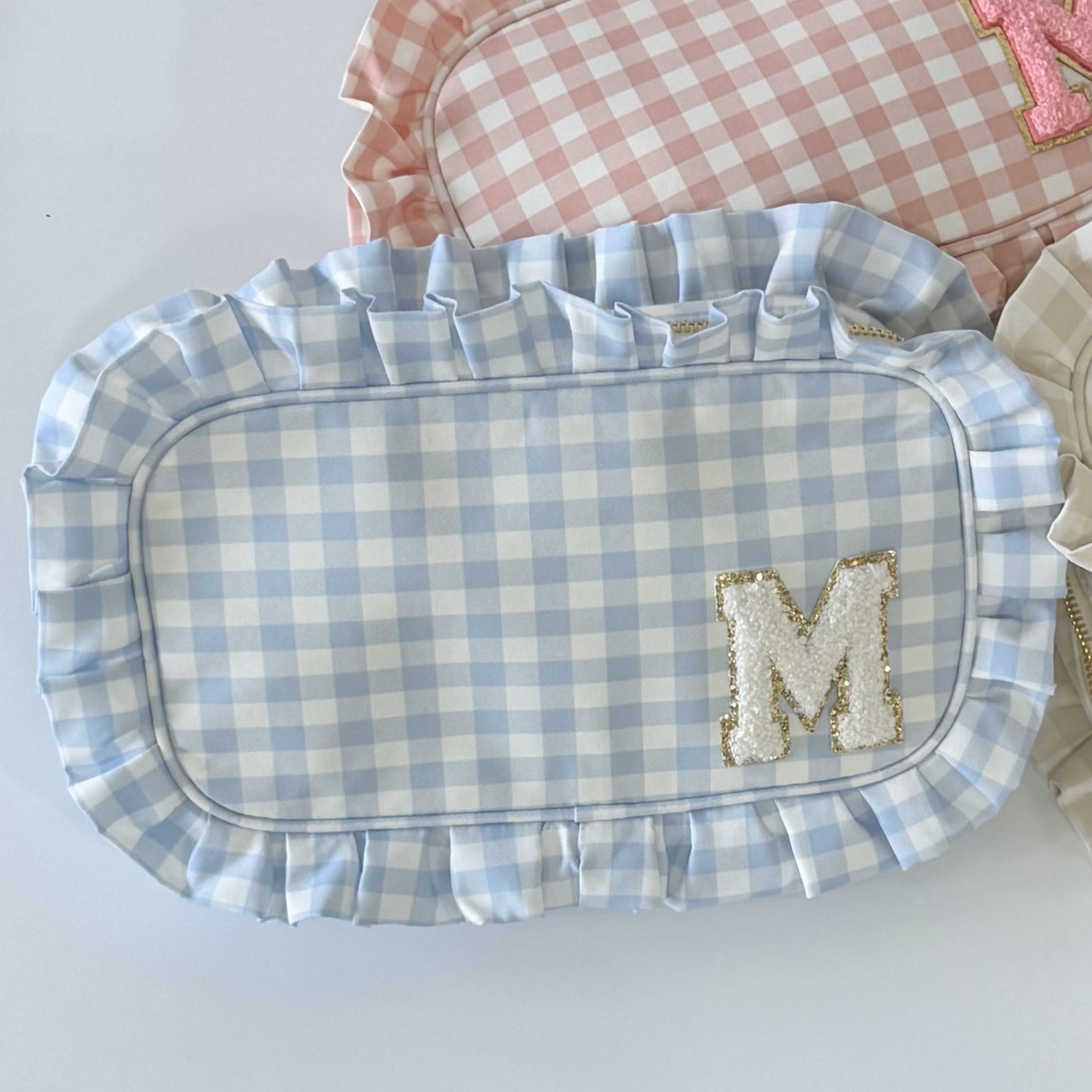 Chic & Elegant, Perfect for Organizing Makeup, Toiletries, and Essentials - Medium Ruffle Gingham Pouch