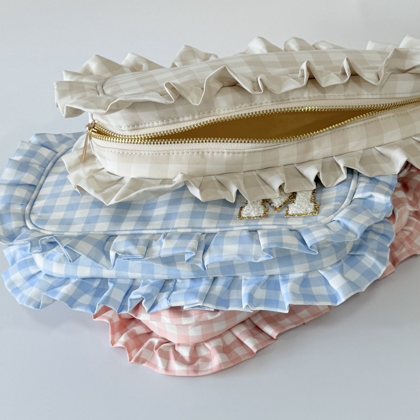 Chic & Elegant, Perfect for Organizing Makeup, Toiletries, and Essentials - Medium Ruffle Gingham Pouch