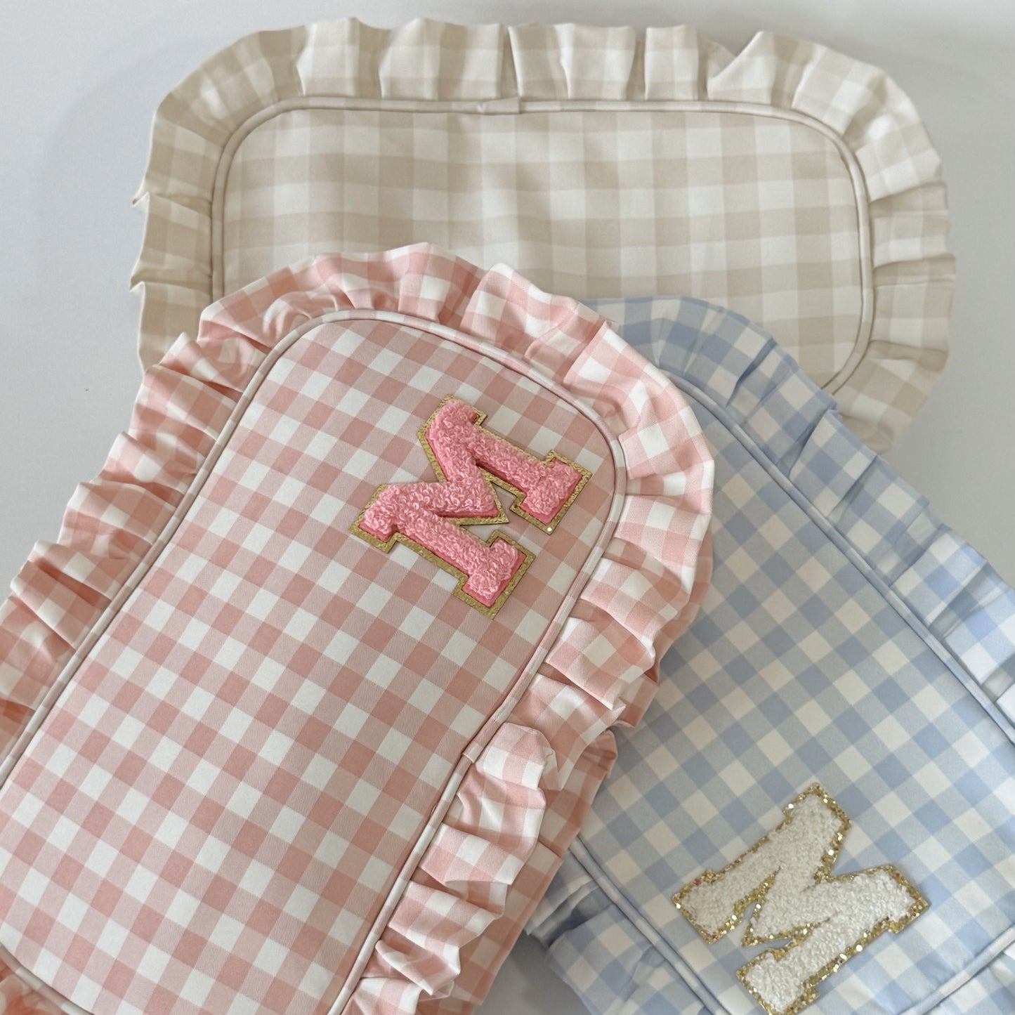 Chic & Elegant, Perfect for Organizing Makeup, Toiletries, and Essentials - Medium Ruffle Gingham Pouch