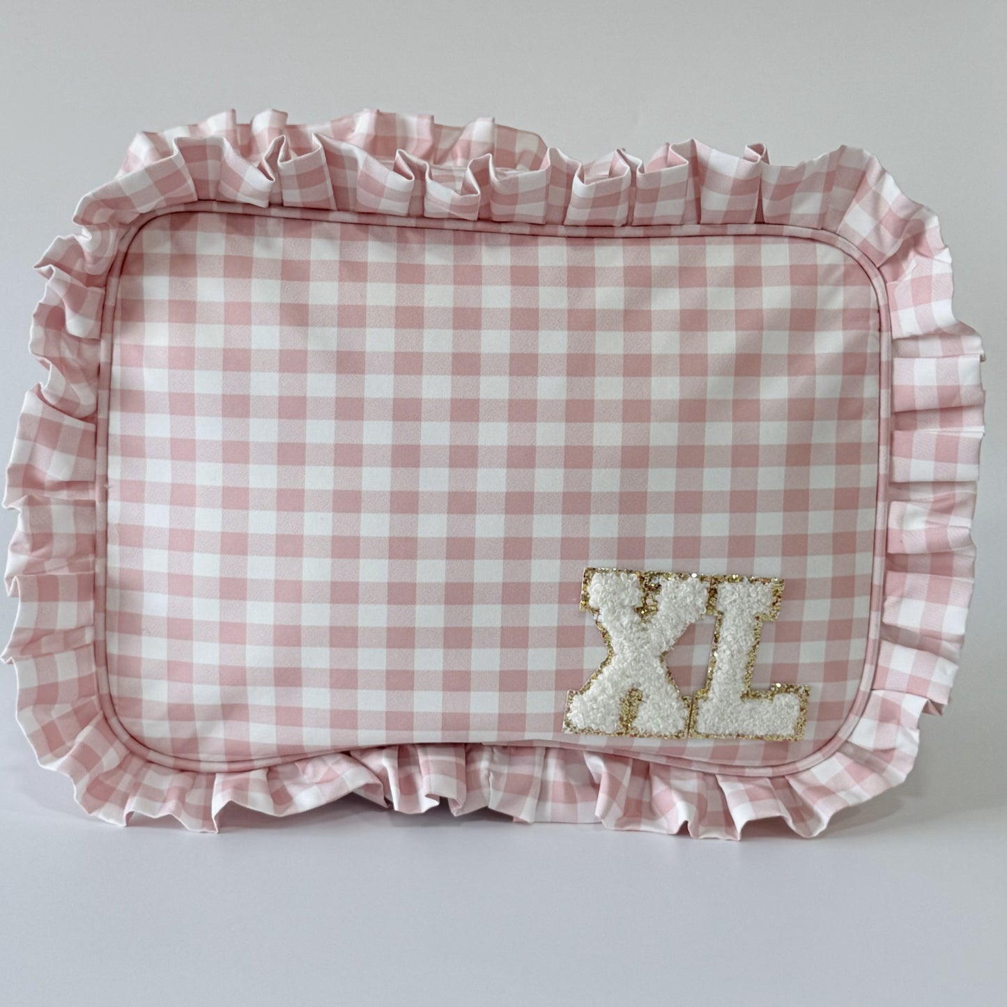 Chic & Spacious for Clothing, Hair Tools & Larger Essentials - Extra Large Ruffle Gingham Pouch