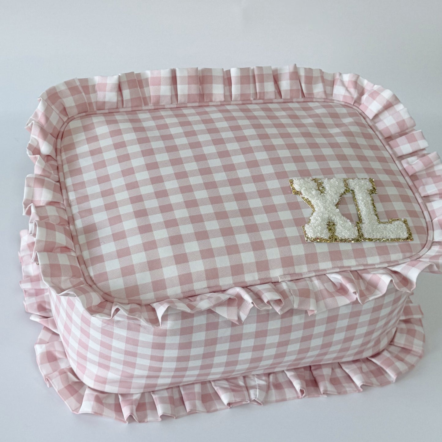 Chic & Spacious for Clothing, Hair Tools & Larger Essentials - Extra Large Ruffle Gingham Pouch