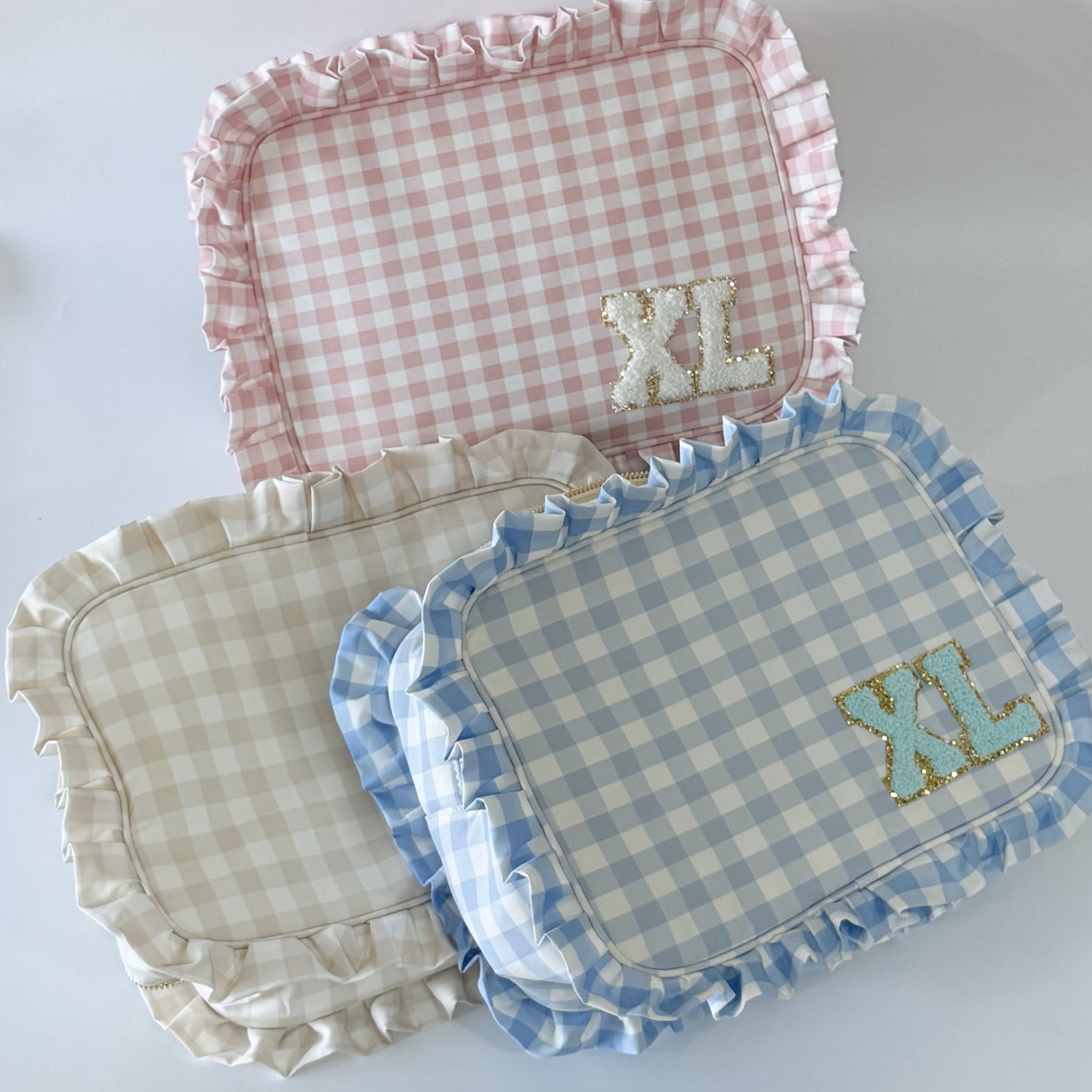 Chic & Spacious for Clothing, Hair Tools & Larger Essentials - Extra Large Ruffle Gingham Pouch