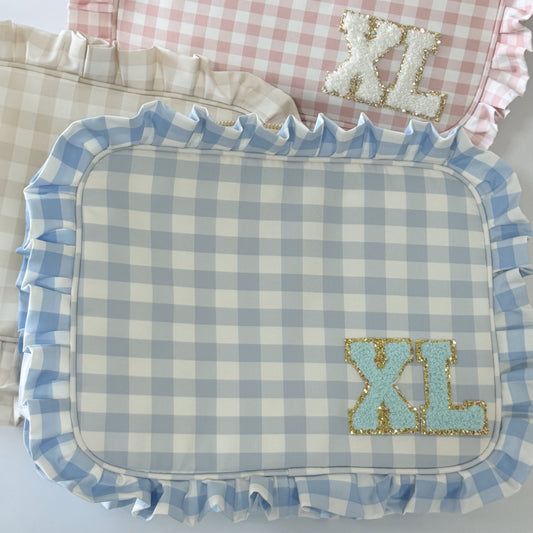 Chic & Spacious for Clothing, Hair Tools & Larger Essentials - Extra Large Ruffle Gingham Pouch