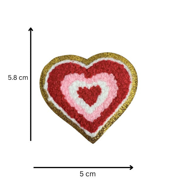 Self-Adhesive and Iron On/Sew On Pink & Red Chenille Heart Patch – 5 cm x 5.8 cm for Quick Customization on Bags, Hats & DIY Projects
