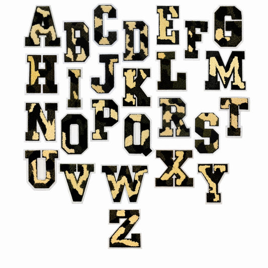 Camouflage Alphabet Iron-On Letter Patch, Green Black & Beige
