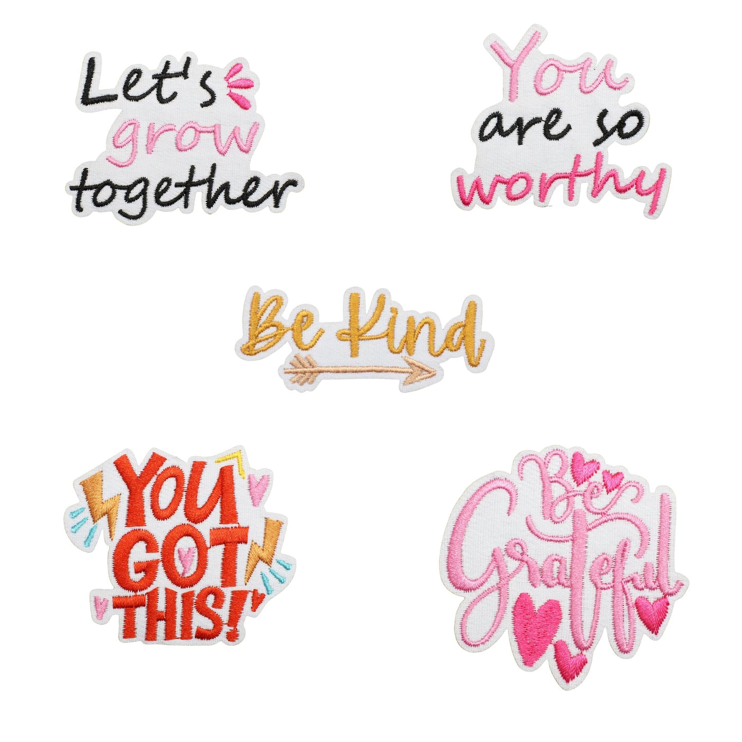 Positive Words Iron-On Embroidered Patches – Uplifting Quote Appliques for Jackets, T-shirts, Tote bags, Jeans, Hats and more