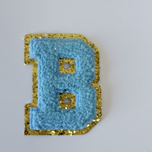 Iron On/Sew On 8cm Glitter Gold Edge Colorful Embroidered Letter "B"