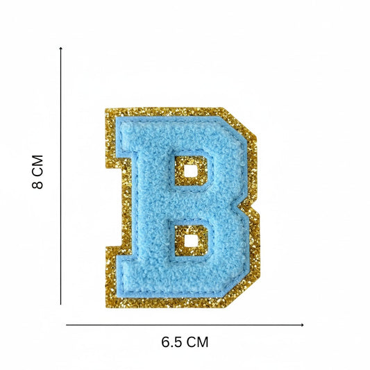 Iron On/Sew On 8cm Glitter Gold Edge Colorful Embroidered Letter "B"