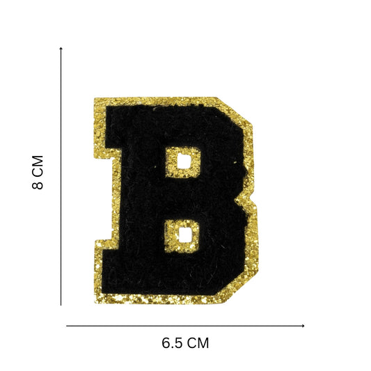 Iron On/Sew On 8cm Glitter Gold Edge Colorful Embroidered Letter "B"