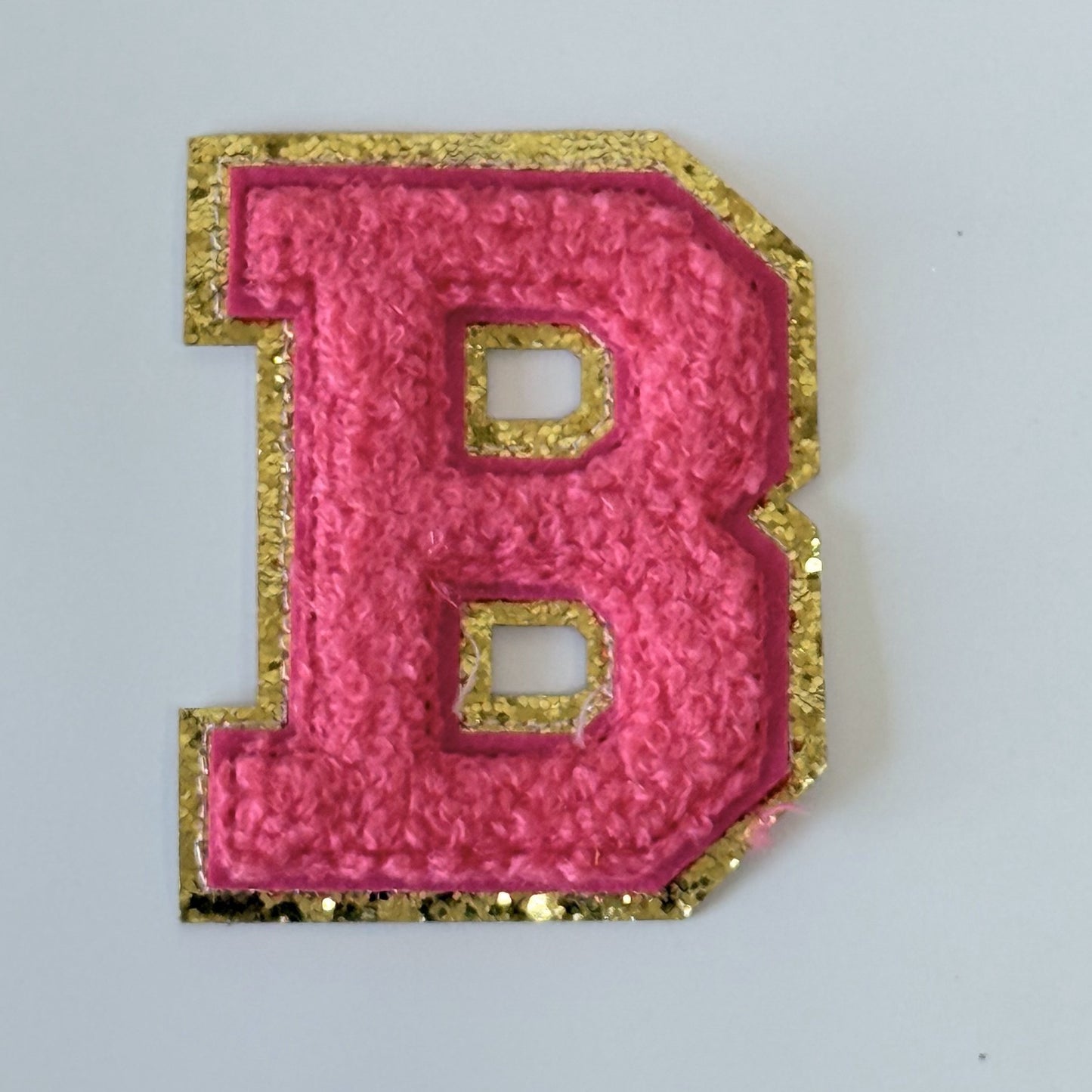 Iron On/Sew On 8cm Glitter Gold Edge Colorful Embroidered Letter "B"