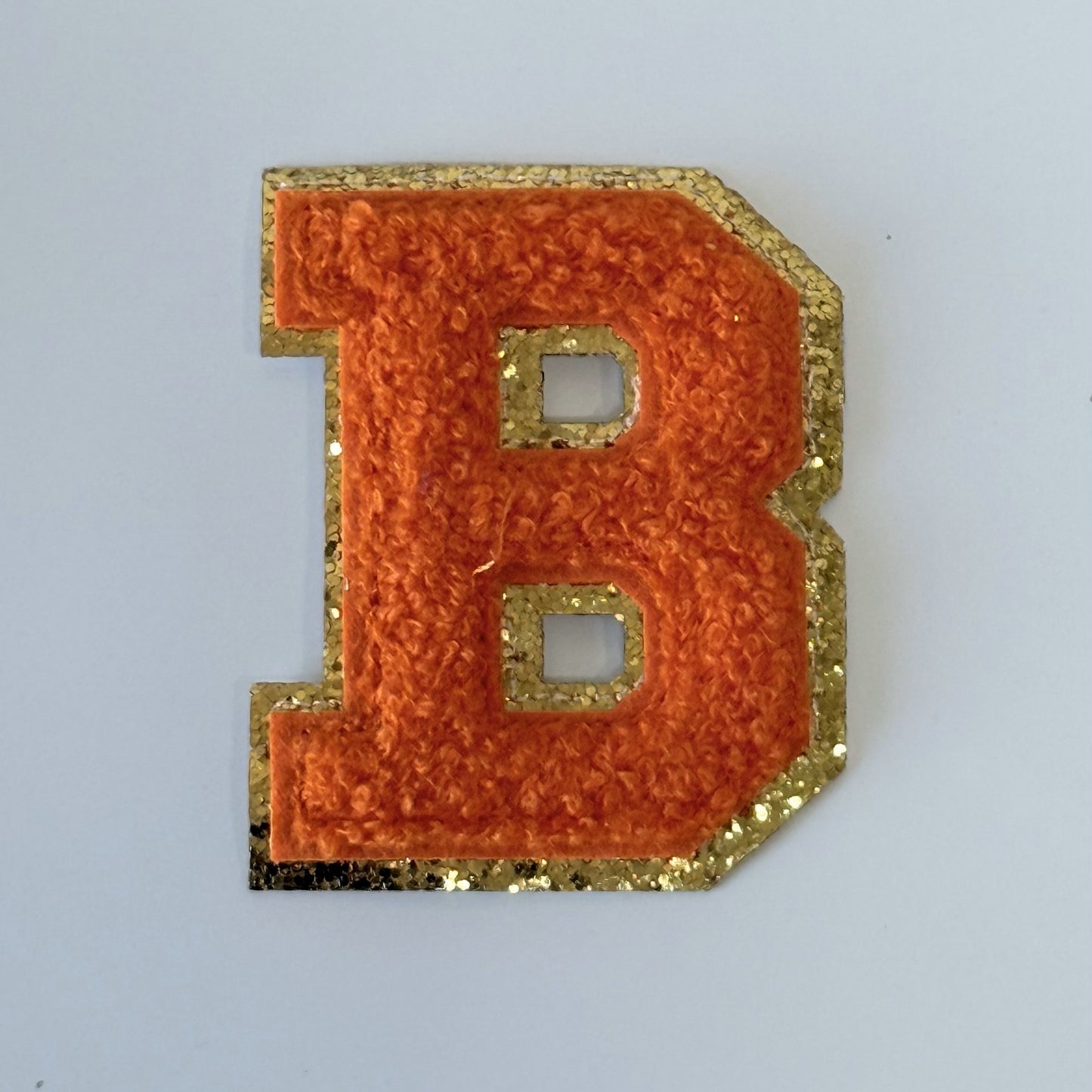 Iron On/Sew On 8cm Glitter Gold Edge Colorful Embroidered Letter "B"