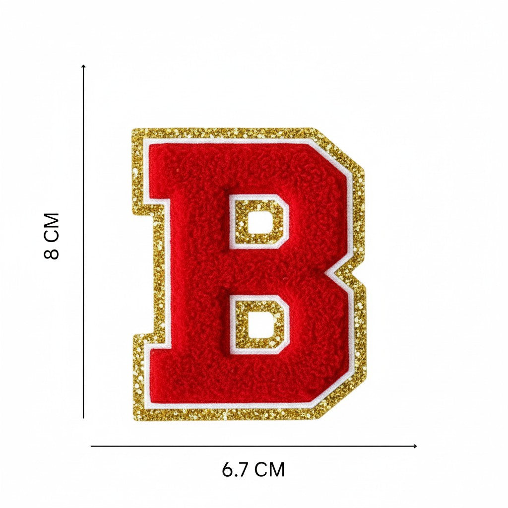 Iron On/Sew On Patch - Glitter Gold Edge Colorful Embroidered Letter "B"