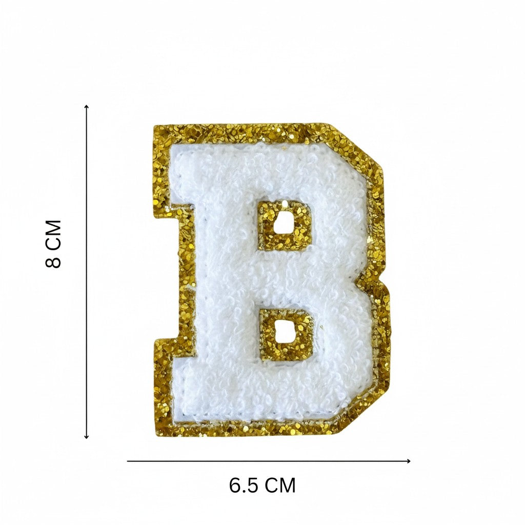 Iron On/Sew On Patch - Glitter Gold Edge Colorful Embroidered Letter "B"