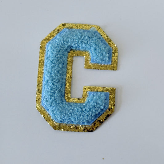 Iron On/Sew On 8cm Glitter Gold Edge Colorful Embroidered Letter "C"