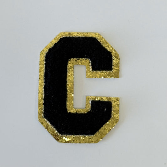 Iron On/Sew On 8cm Glitter Gold Edge Colorful Embroidered Letter "C"