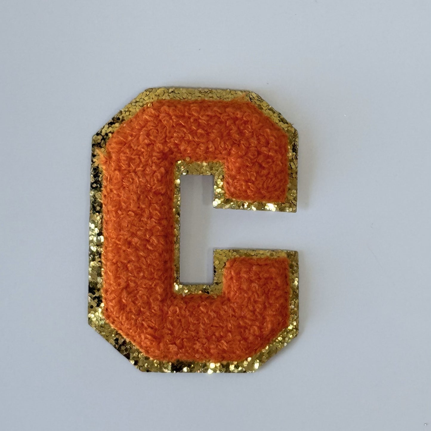 Iron On/Sew On 8cm Glitter Gold Edge Colorful Embroidered Letter "C"