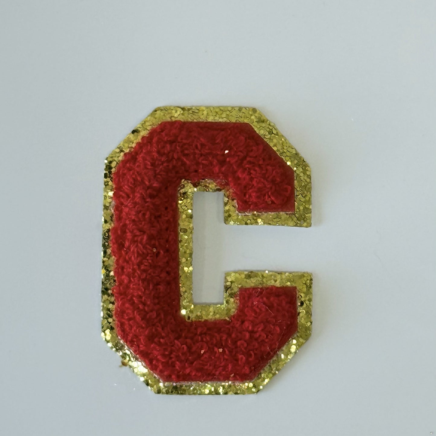 Iron On/Sew On 8cm Glitter Gold Edge Colorful Embroidered Letter "C"