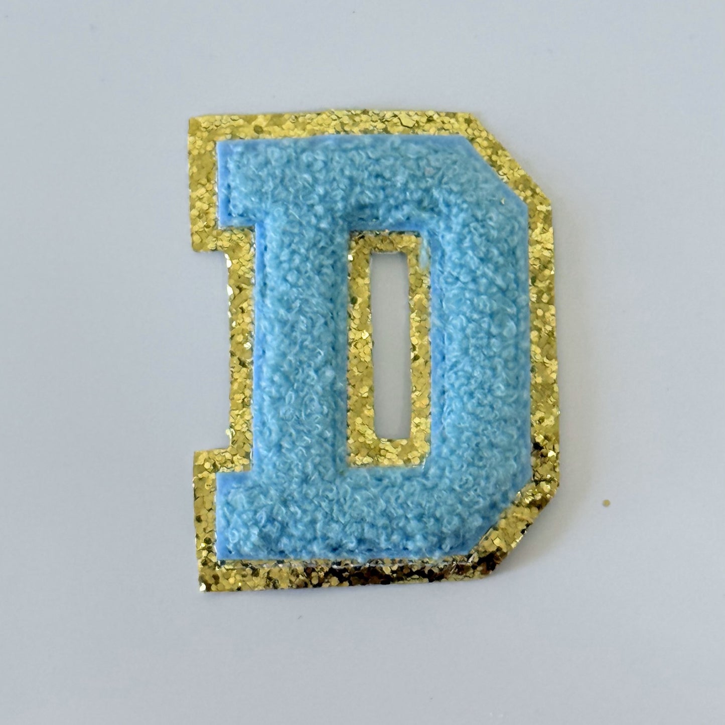 Iron On/Sew On 8cm Glitter Gold Edge Colorful Embroidered Letter "D"