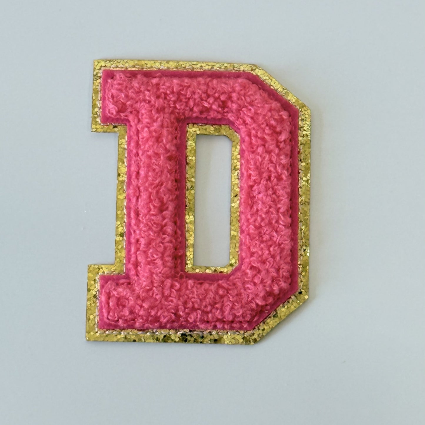 Iron On/Sew On 8cm Glitter Gold Edge Colorful Embroidered Letter "D"