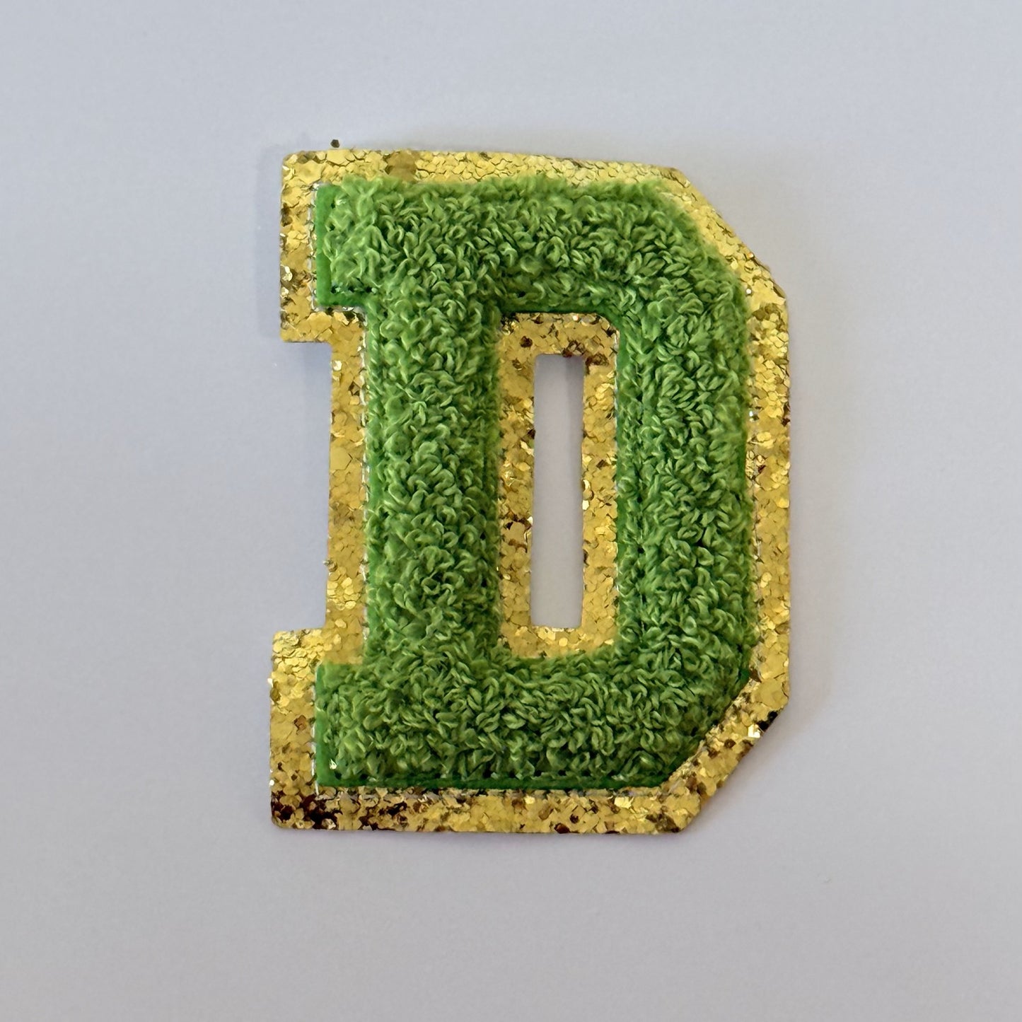 Iron On/Sew On 8cm Glitter Gold Edge Colorful Embroidered Letter "D"