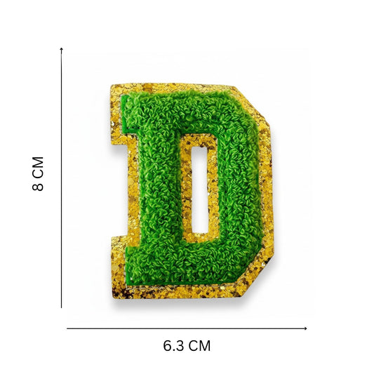 Iron On/Sew On 8cm Glitter Gold Edge Colorful Embroidered Letter "D"