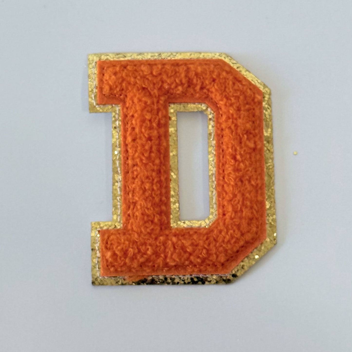 Iron On/Sew On 8cm Glitter Gold Edge Colorful Embroidered Letter "D"