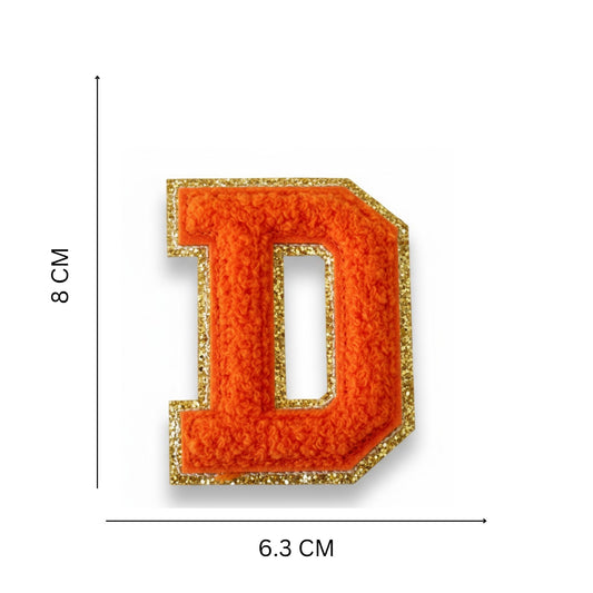Iron On/Sew On 8cm Glitter Gold Edge Colorful Embroidered Letter "D"