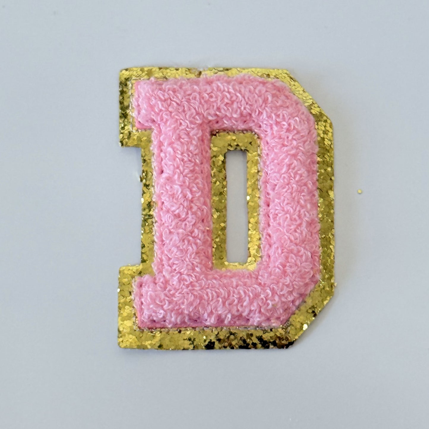 Iron On/Sew On 8cm Glitter Gold Edge Colorful Embroidered Letter "D"