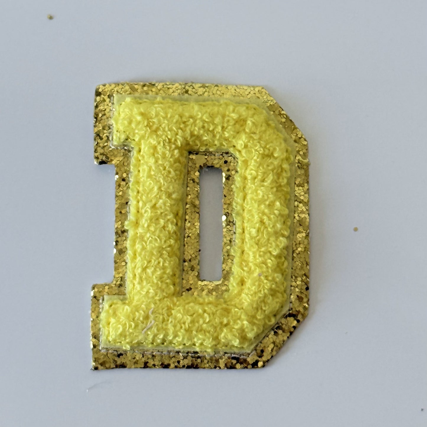 Iron On/Sew On 8cm Glitter Gold Edge Colorful Embroidered Letter "D"