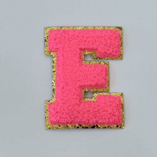 Iron On/Sew On 8cm Glitter Gold Edge Colorful Embroidered Letter "E"
