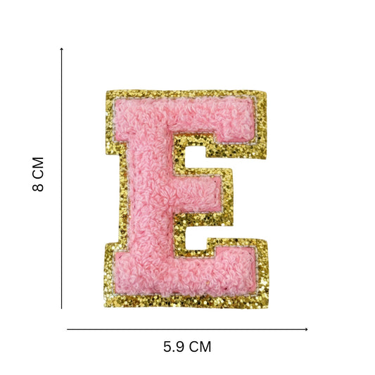 Iron On/Sew On 8cm Glitter Gold Edge Colorful Embroidered Letter "E"