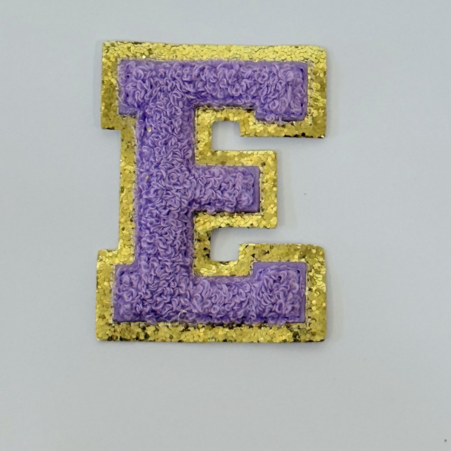 Iron On/Sew On 8cm Glitter Gold Edge Colorful Embroidered Letter "E"