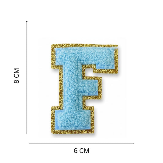 Iron On/Sew On 8cm Glitter Gold Edge Colorful Embroidered Letter "F"