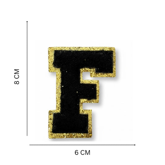 Iron On/Sew On 8cm Glitter Gold Edge Colorful Embroidered Letter "F"