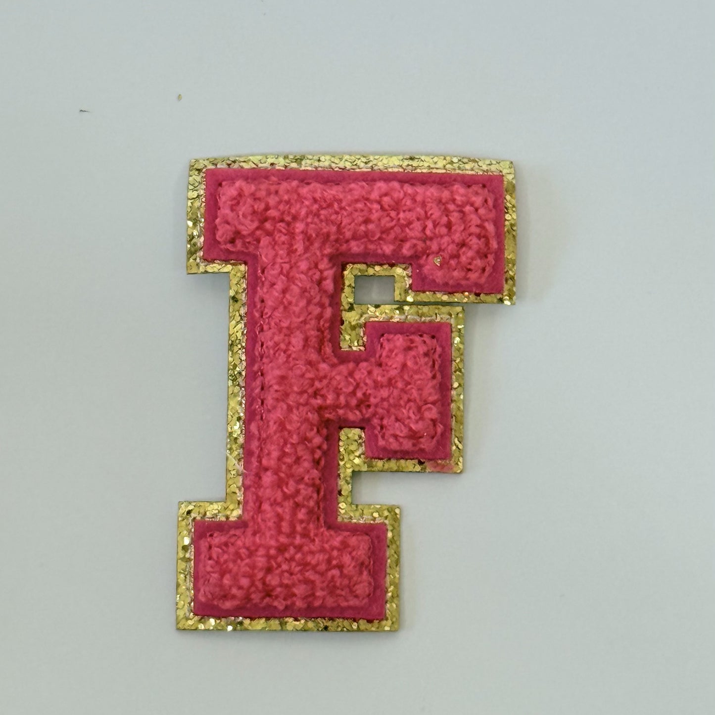 Iron On/Sew On 8cm Glitter Gold Edge Colorful Embroidered Letter "F"