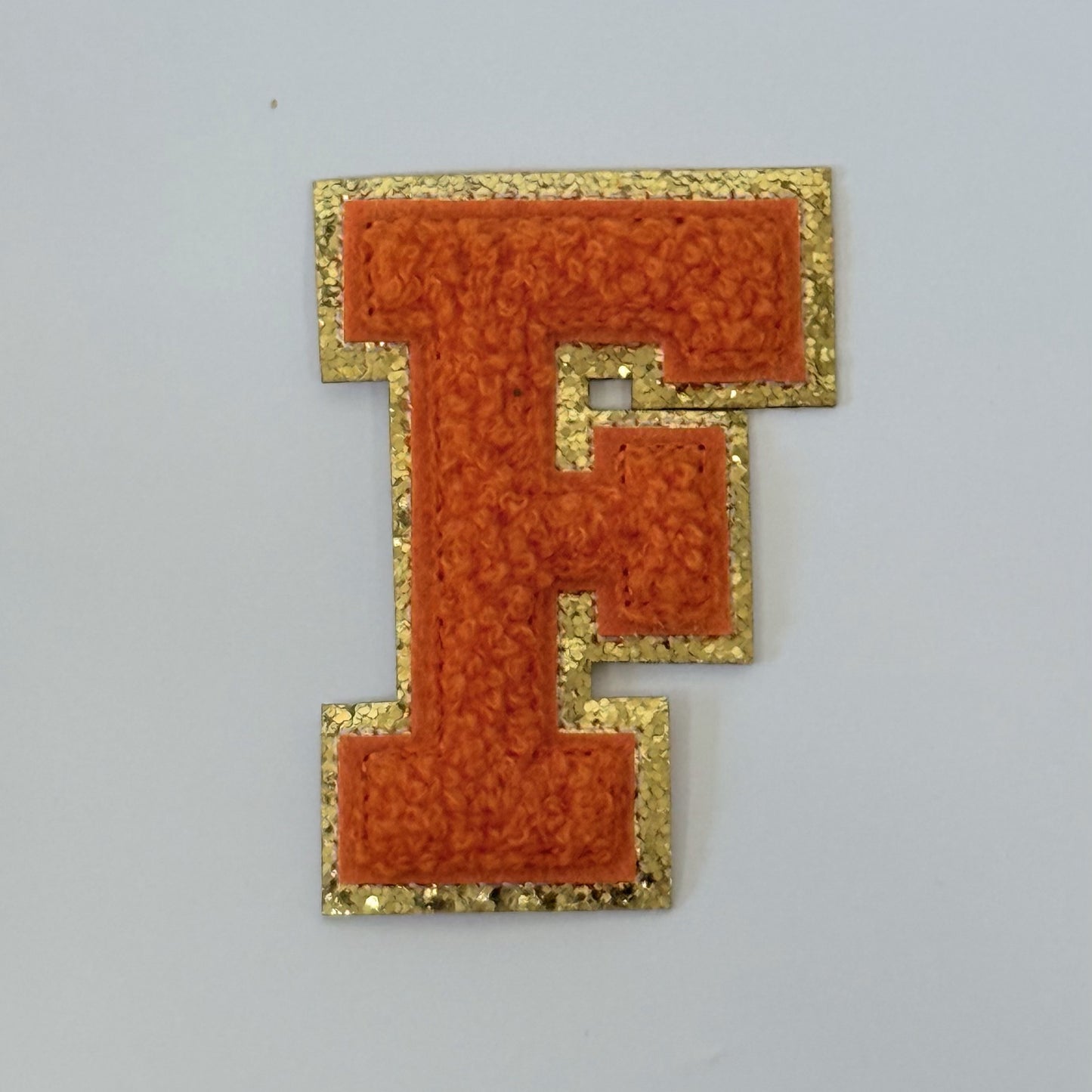 Iron On/Sew On 8cm Glitter Gold Edge Colorful Embroidered Letter "F"