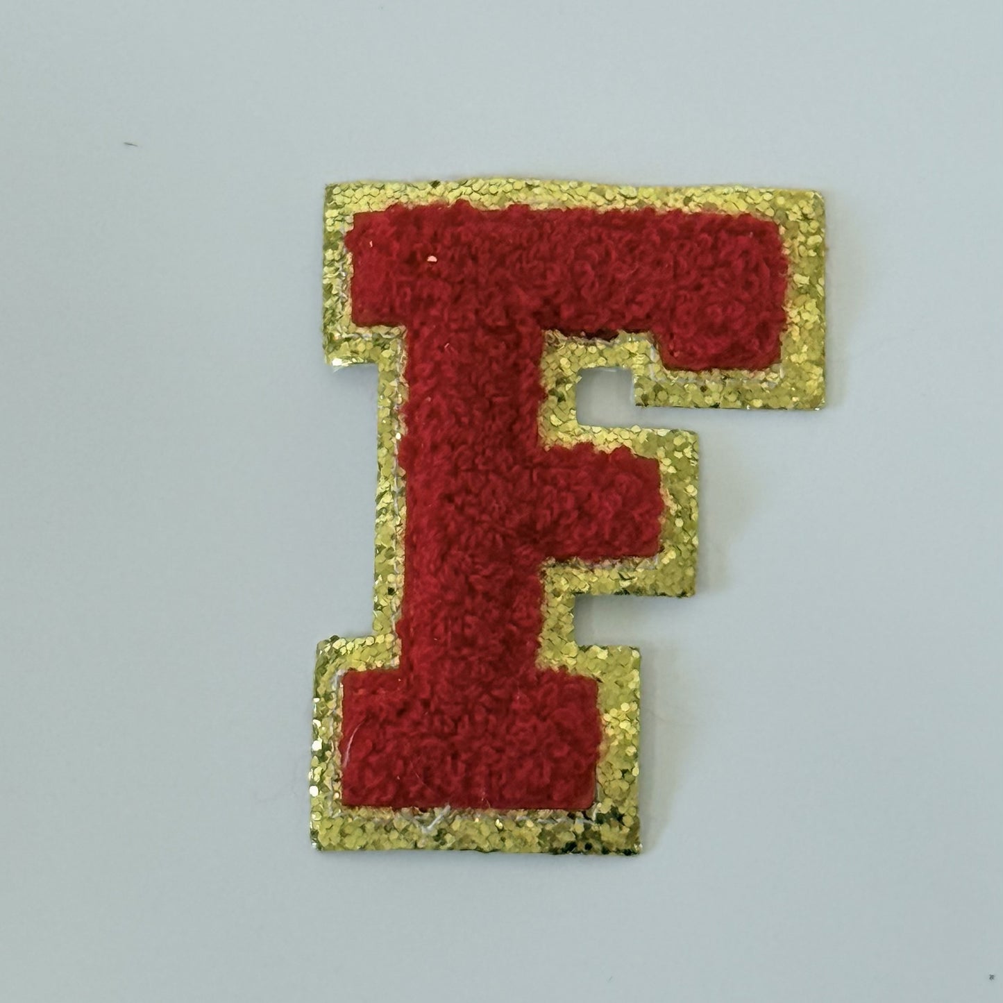 Iron On/Sew On 8cm Glitter Gold Edge Colorful Embroidered Letter "F"