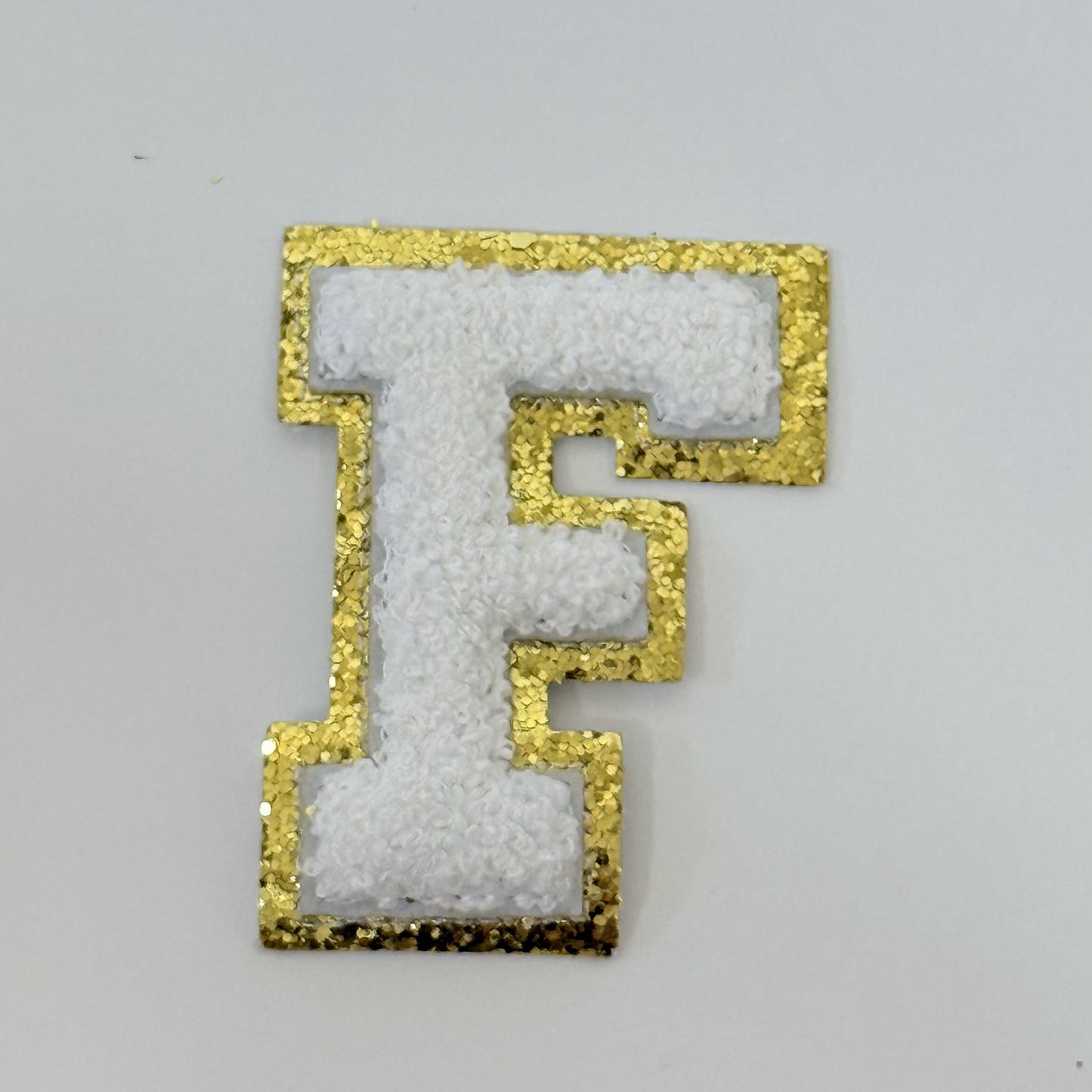 Iron On/Sew On 8cm Glitter Gold Edge Colorful Embroidered Letter "F"