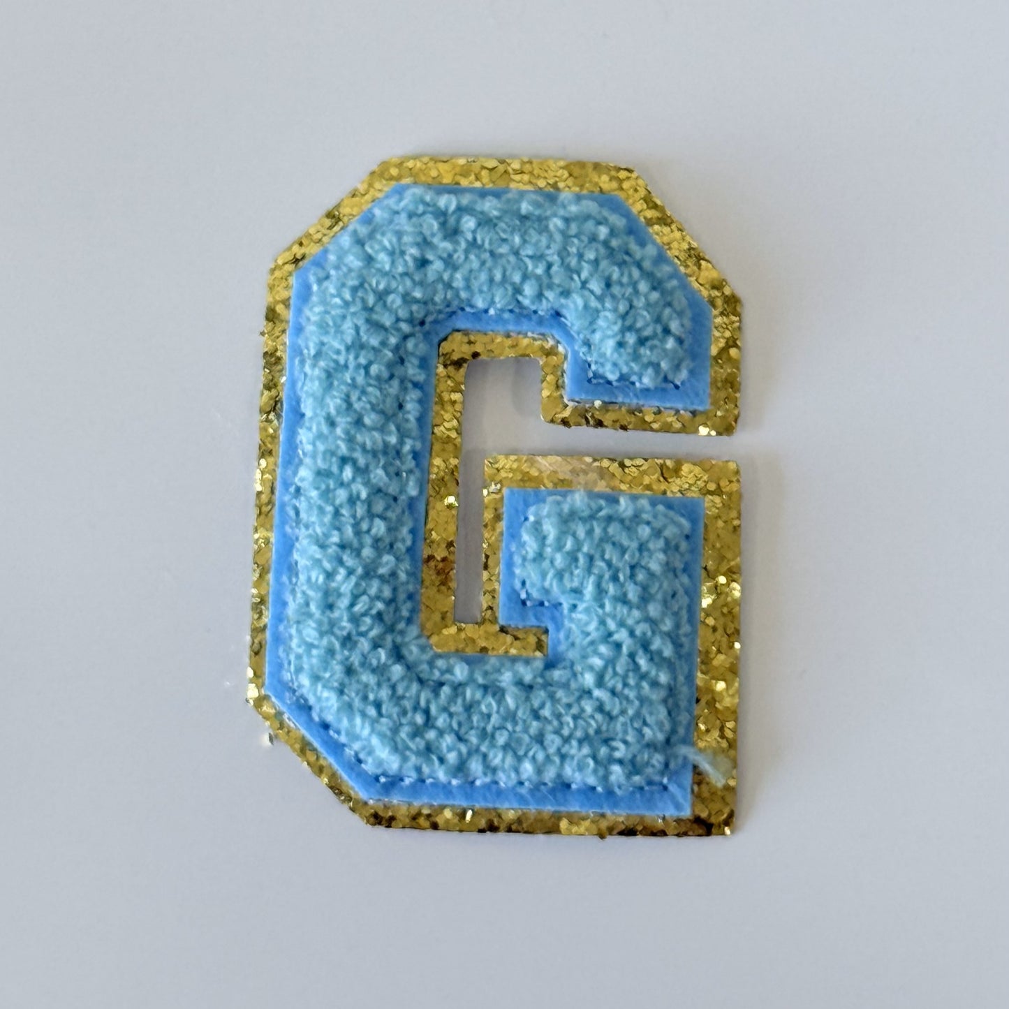 Iron On/Sew On 8cm Glitter Gold Edge Colorful Embroidered Letter "G"