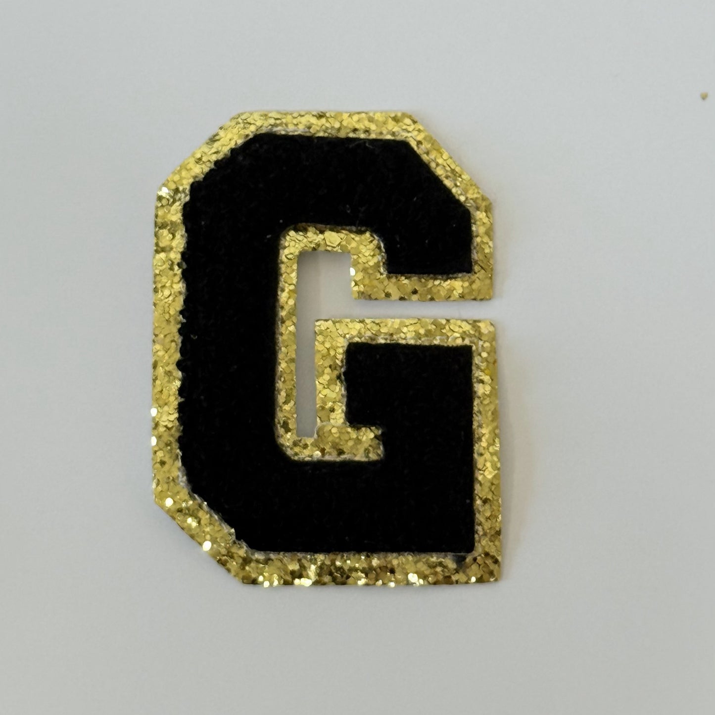 Iron On/Sew On 8cm Glitter Gold Edge Colorful Embroidered Letter "G"