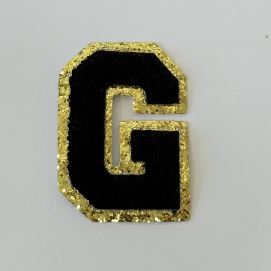 Iron On/Sew On 8cm Glitter Gold Edge Colorful Embroidered Letter "G"