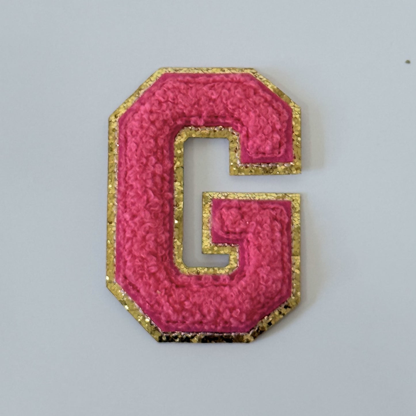 Iron On/Sew On 8cm Glitter Gold Edge Colorful Embroidered Letter "G"
